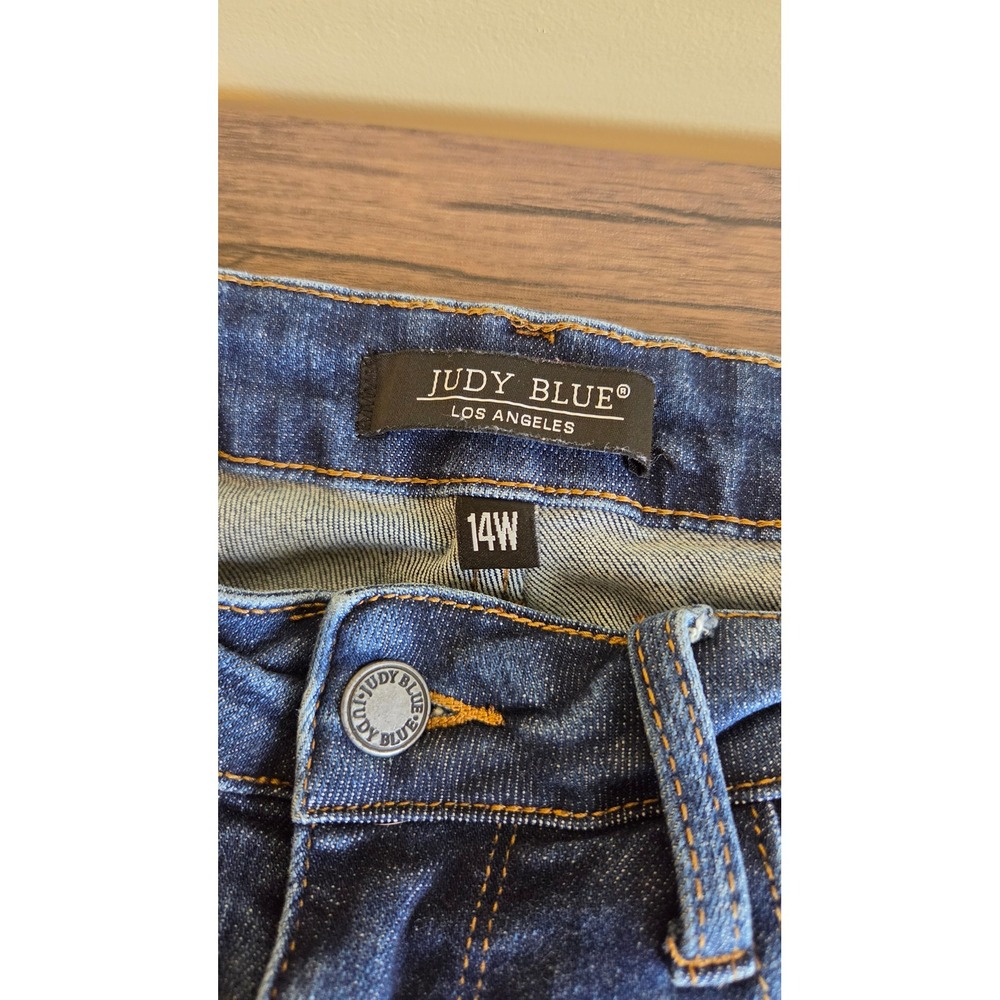 Judy Blue Medium Wash Distressed Bootcut Jeans 14W High Rise Side Slit - Picture 3 of 7